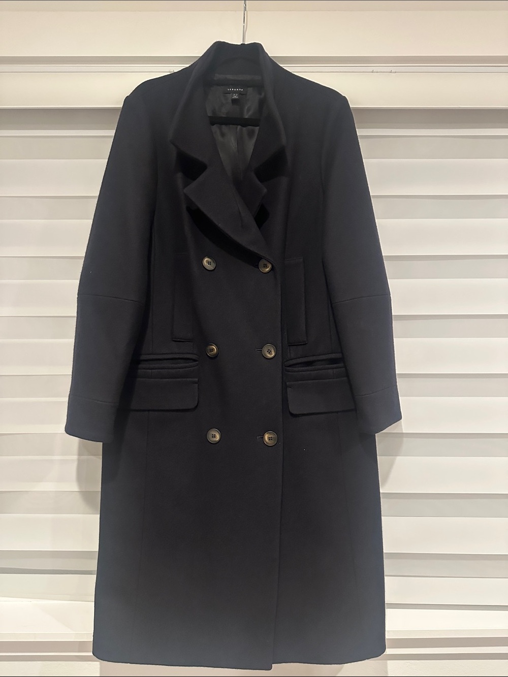 Topshop Black Double-Breasted Wool Pea Coat